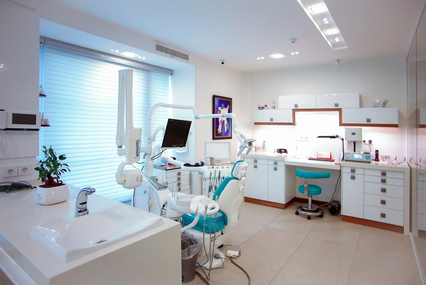 A dental treatment room ready for the next patient.